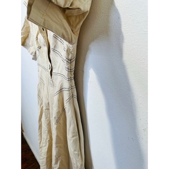 ROSETTA GETTY x RTR Beige Twill Collared Short Sleeve Bone Stitching Dress 0 - Picture 8 of 14